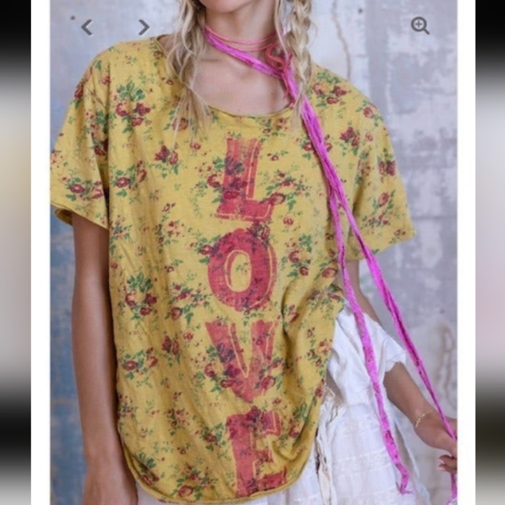 Magnolia Pearl NWT Floral Circus Love T-shirt Lark Flower Yellow Mustard - Picture 1 of 9